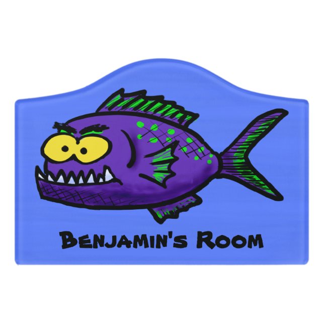 Piranha fish cartoon door sign (Small Crest Front)