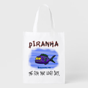 Piranha fish cartoon grocery bag