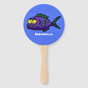Piranha fish cartoon hand fan