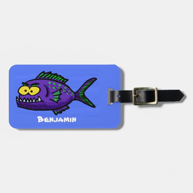 Piranha fish cartoon luggage tag (Front Horizontal)
