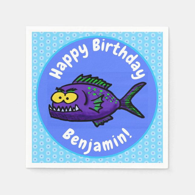 Piranha fish cartoon napkins (Front)