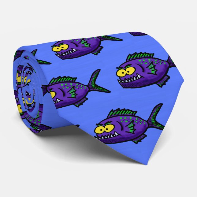 Piranha fish cartoon neck tie (Rolled)