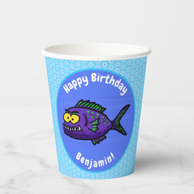 Piranha fish cartoon paper cups (Front)