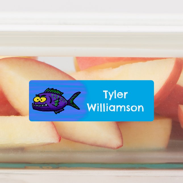 Piranha fish cartoon personalized labels (Affixed)