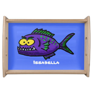 Piranha fish cartoon serving tray
