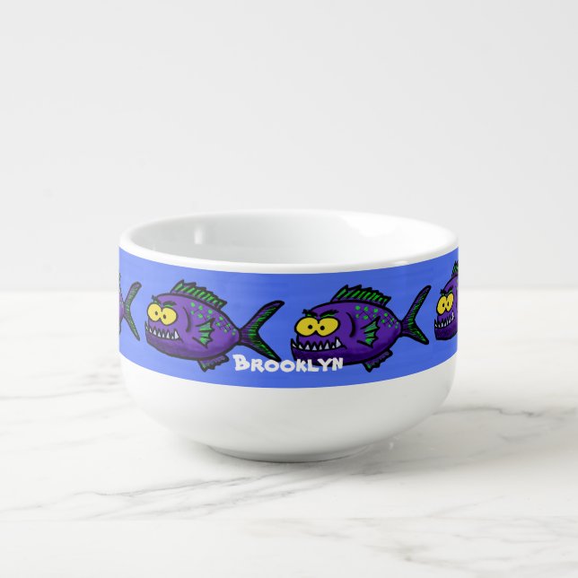 Piranha fish cartoon soup mug (Front)