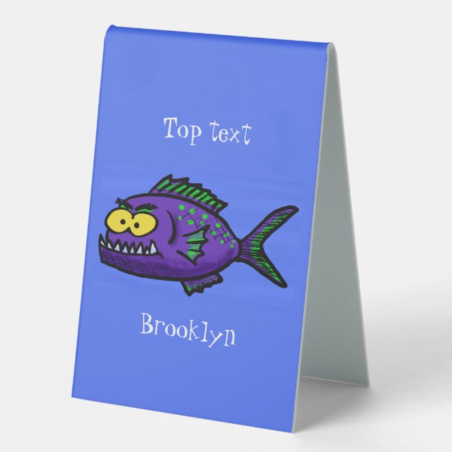 Piranha fish cartoon table tent (Front)