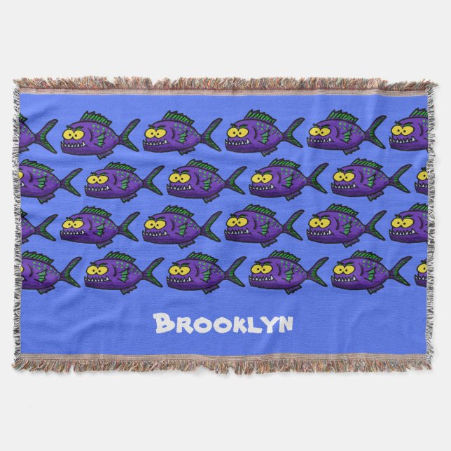 Piranha fish cartoon throw blanket (Front)