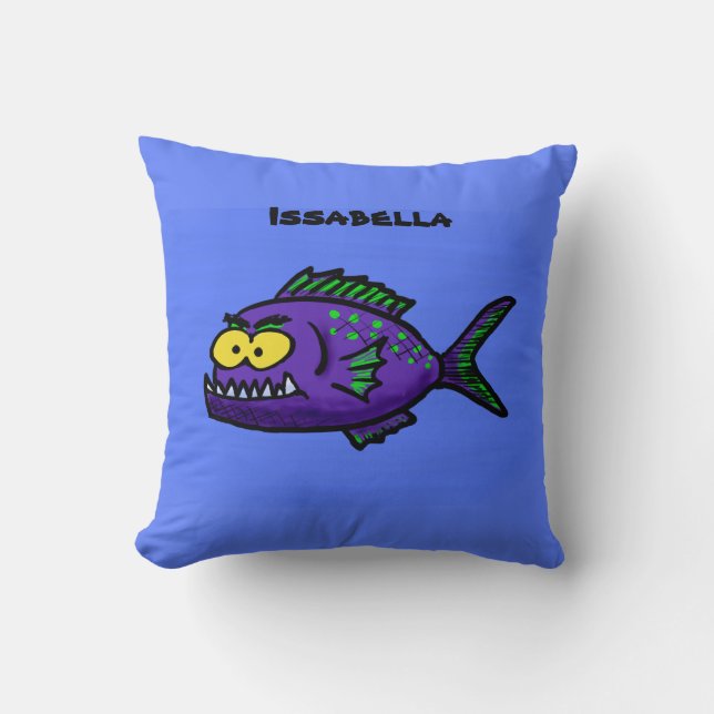 Piranha fish cartoon throw pillow (Front)