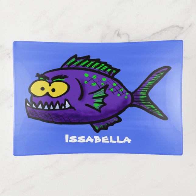 Piranha fish cartoon trinket tray (Front)