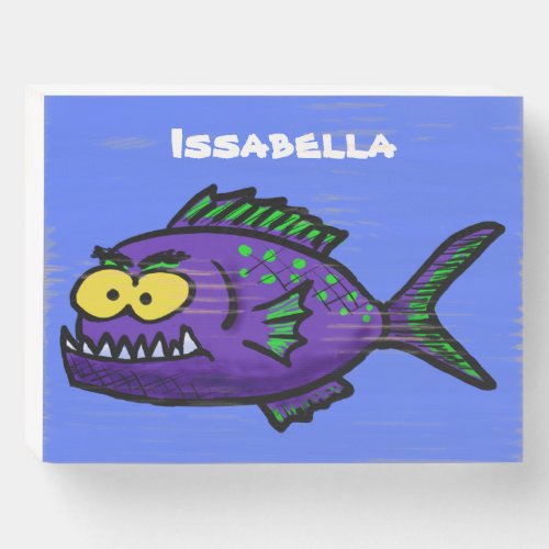 Piranha fish cartoon wooden box sign