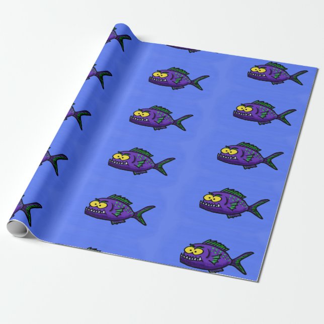 Piranha fish cartoon wrapping paper (Unrolled)