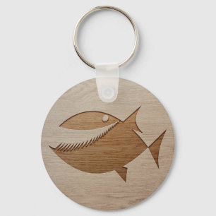 Piranha silhouette engraved on wood design keychain