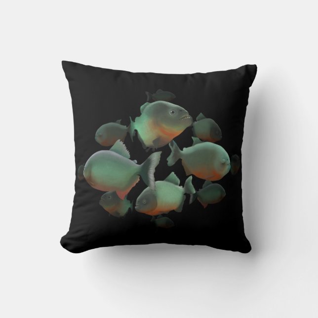 Piranhas Illustration Throw Pillow (Front)