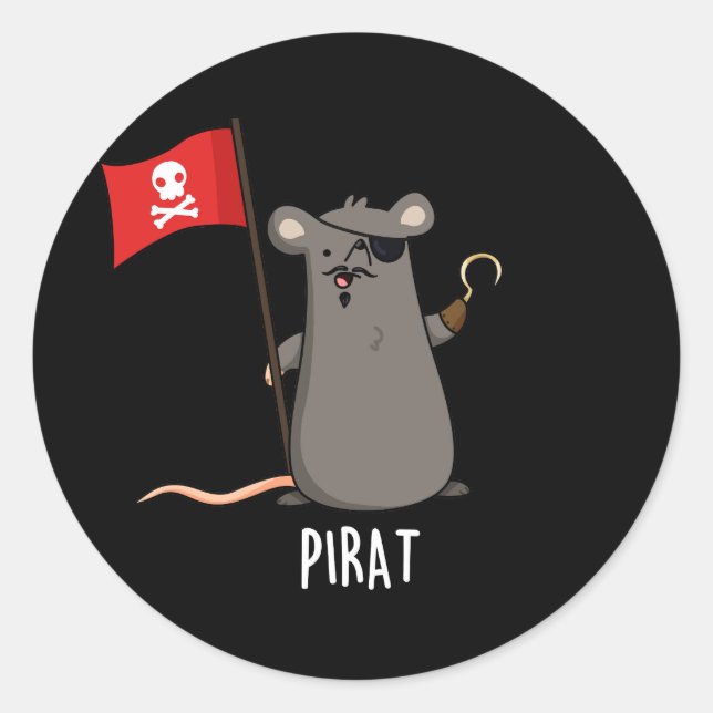 Pirat Funny Pirate Rat Pun Dark BG Classic Round Sticker (Front)