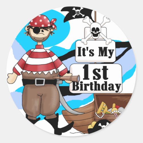 Pirate 1st Birthday T_shirts and Gifts Classic Round Sticker