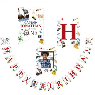 Pirate 1st Happy Birthday Party Bunting Flags