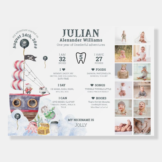 Pirate 1st Year Photo Milestone 12 Month Photo Foam Board (Front)