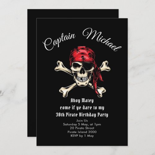 Pirate 30th Birthday Party  Invitation