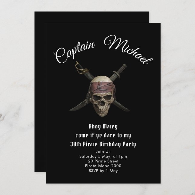 Pirate 30th Birthday Party  Invitation (Front/Back)