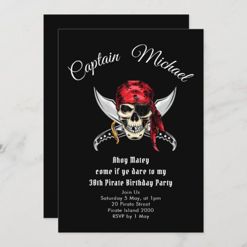 Pirate 30th Birthday Party  Invitation