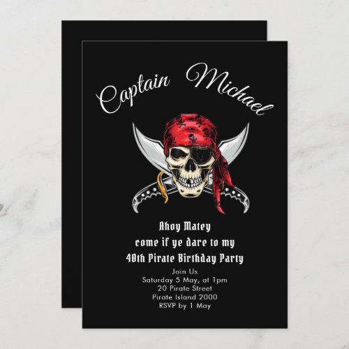 Pirate 40th Birthday Party  Invitation