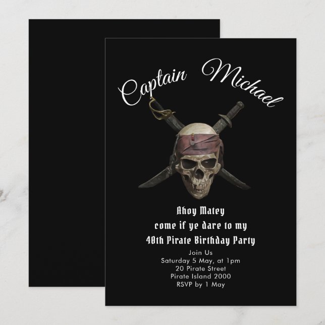 Pirate 40th Birthday Party  Invitation (Front/Back)