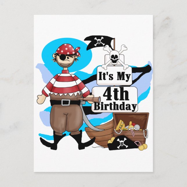 Pirate 4th Birthday Tshirts and Gifts Postcard (Front)
