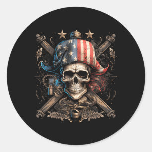 Pirate 4Th Of July American Flag Usa America Classic Round Sticker