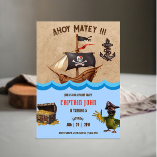 Pirate 5th Birthday Party Invitations