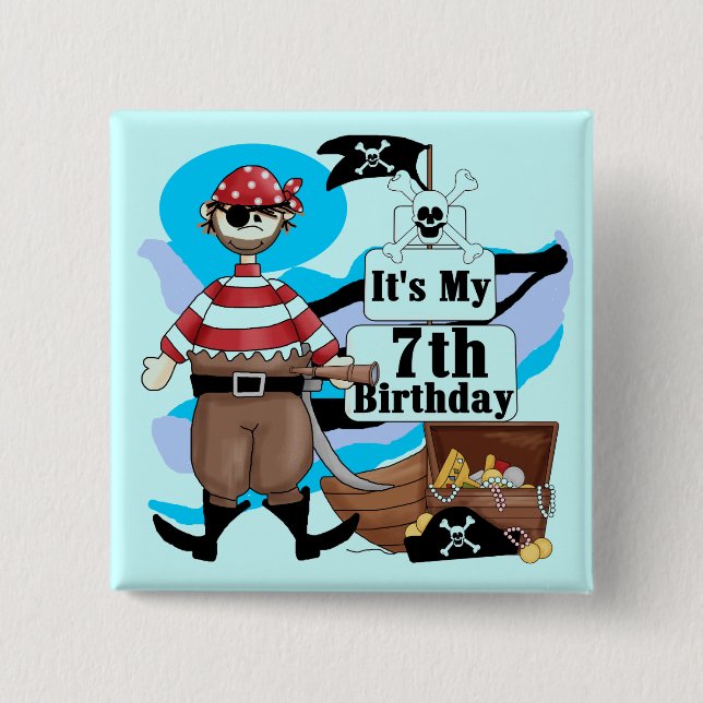 Pirate 7th Birthday Tshirts and Gifts Button (Front)