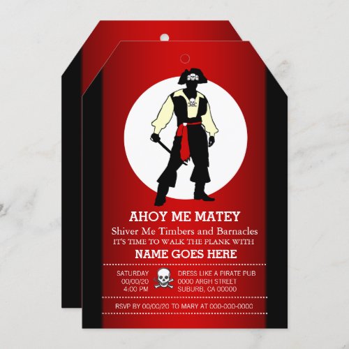 Pirate adult theme party  Personalise Wording Invitation