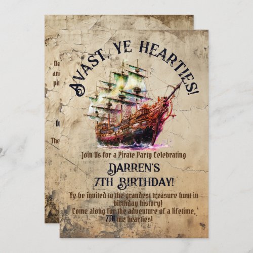 Pirate Adventure Awaits  Vintage Ship Theme Party Invitation