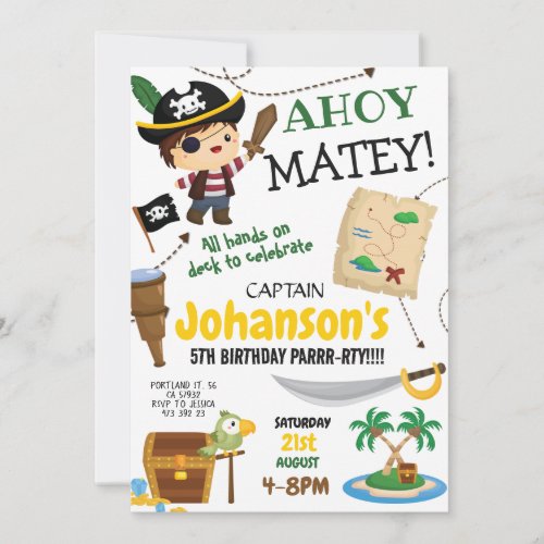 Pirate Ahoy Boy Birthday Party Invitation