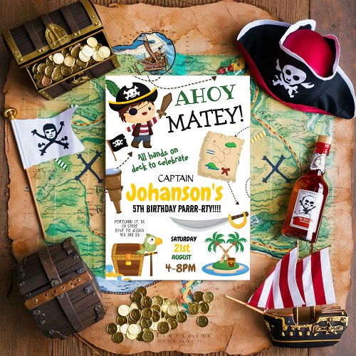 Pirate Ahoy Boy Birthday Party Invitation