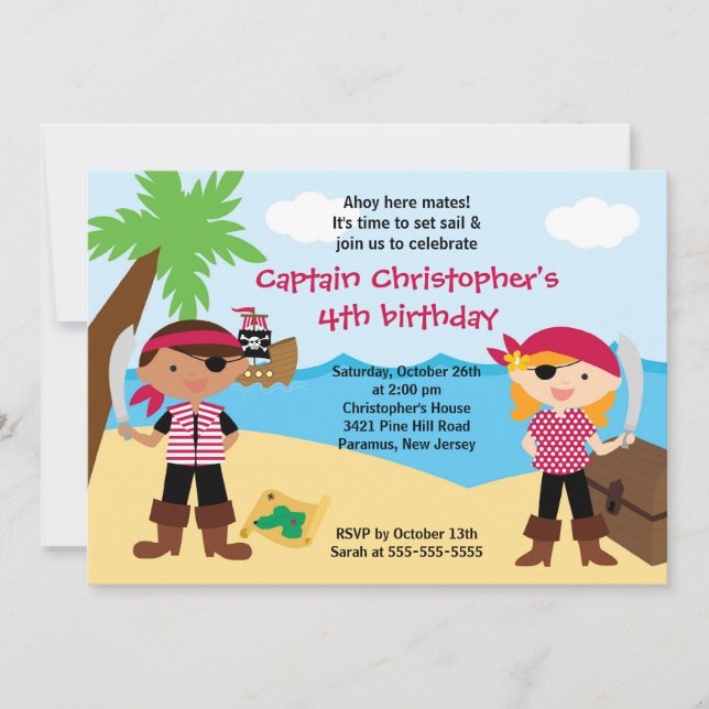 Pirate Ahoy Mates Birthday Party Invitation Boy (Front)