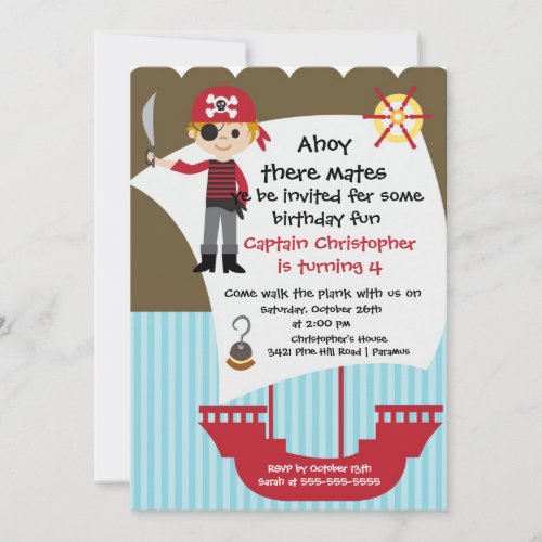 Pirate Ahoy Mates Birthday Party Invitation Boy