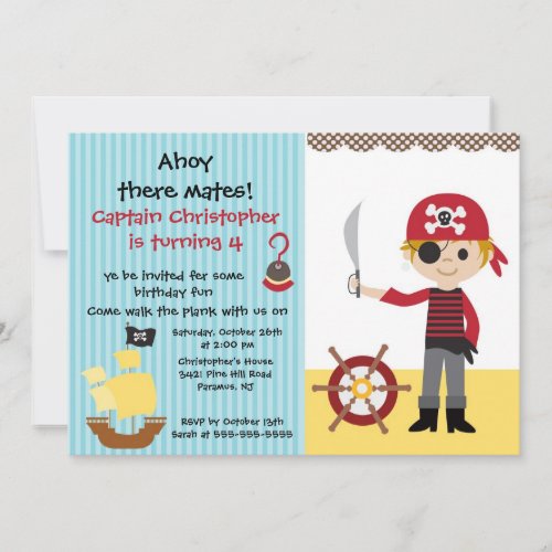 Pirate Ahoy Mates Birthday Party Invitation Boy