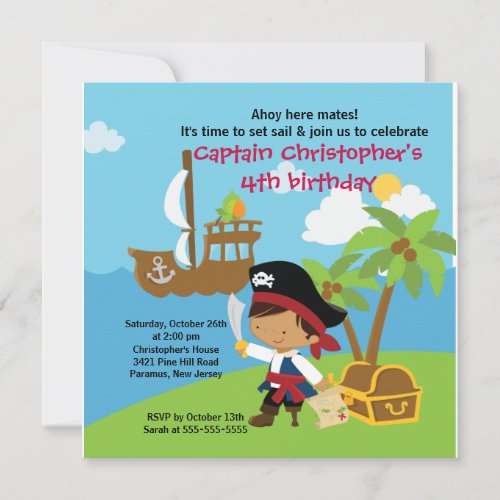 Pirate Ahoy Mates Birthday Party Invitation Boy