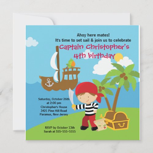 Pirate Ahoy Mates Birthday Party Invitation Boy