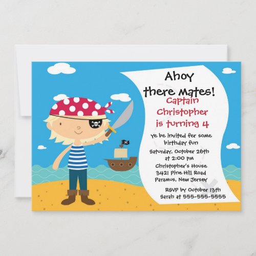 Pirate Ahoy Mates Birthday Party Invitation Boy