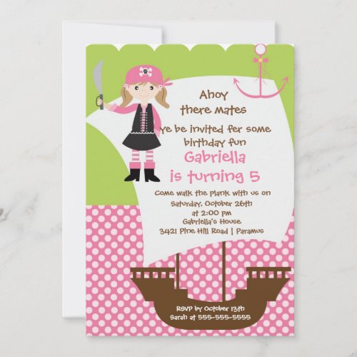 Pirate Ahoy Mates Birthday Party Invitation Girl