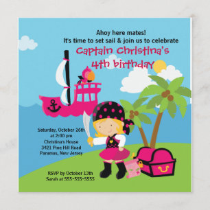Pirate Ahoy Mates Birthday Party Invitation Girl