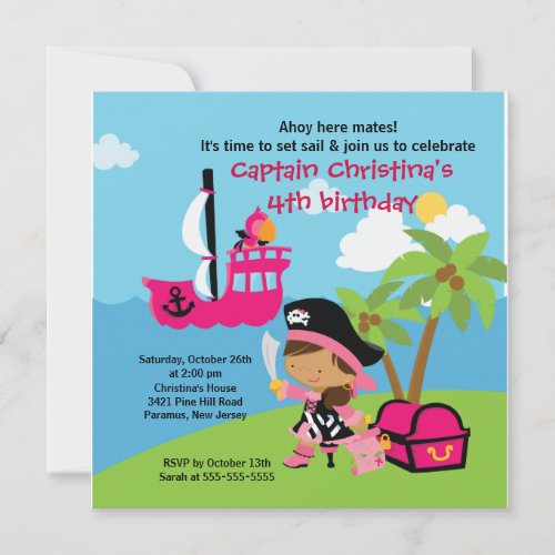 Pirate Ahoy Mates Birthday Party Invitation Girl