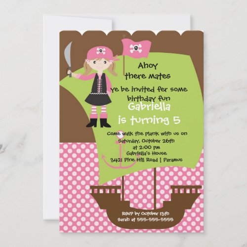 Pirate Ahoy Mates Birthday Party Invitation Girl