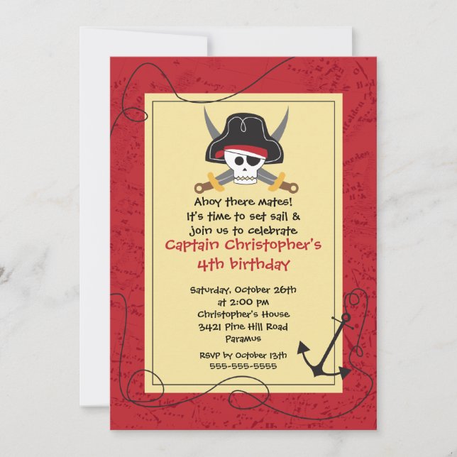 Pirate Ahoy Mates Boy Birthday Party Invitation (Front)