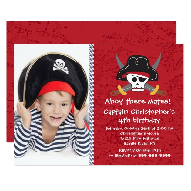 Pirate Ahoy Mates Boy Photo Birthday Party Card