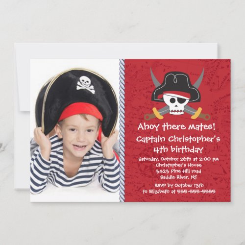 Pirate Ahoy Mates Boy Photo Birthday Party Invitation