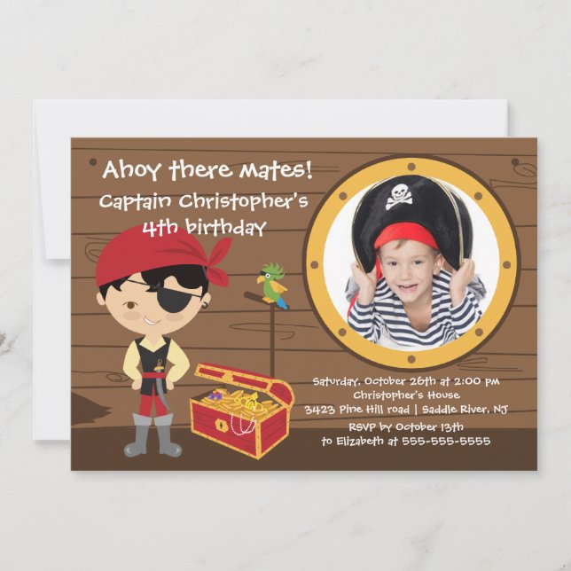 Pirate Ahoy Mates Boy Photo Birthday Party Invitation (Front)