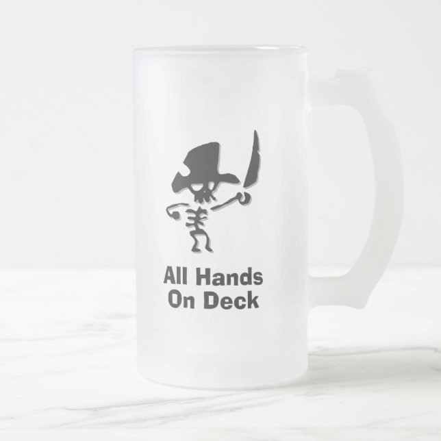 Pirate All Hands On Deck Frosted Glass Beer Mug (Right)
